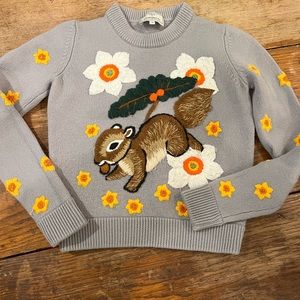 Gray Sweater with Floral and Animal Embroidery